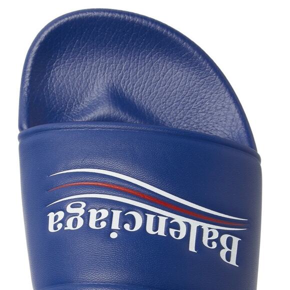 Balenciaga Blue Leather Campaign Logo Slide Pool Sandal Flip Flop Flat 44 11 main image 13